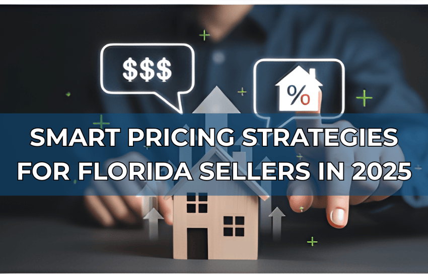 A blur image of a man and a home modal placed on table showing pricing strategies for Florida sellers.